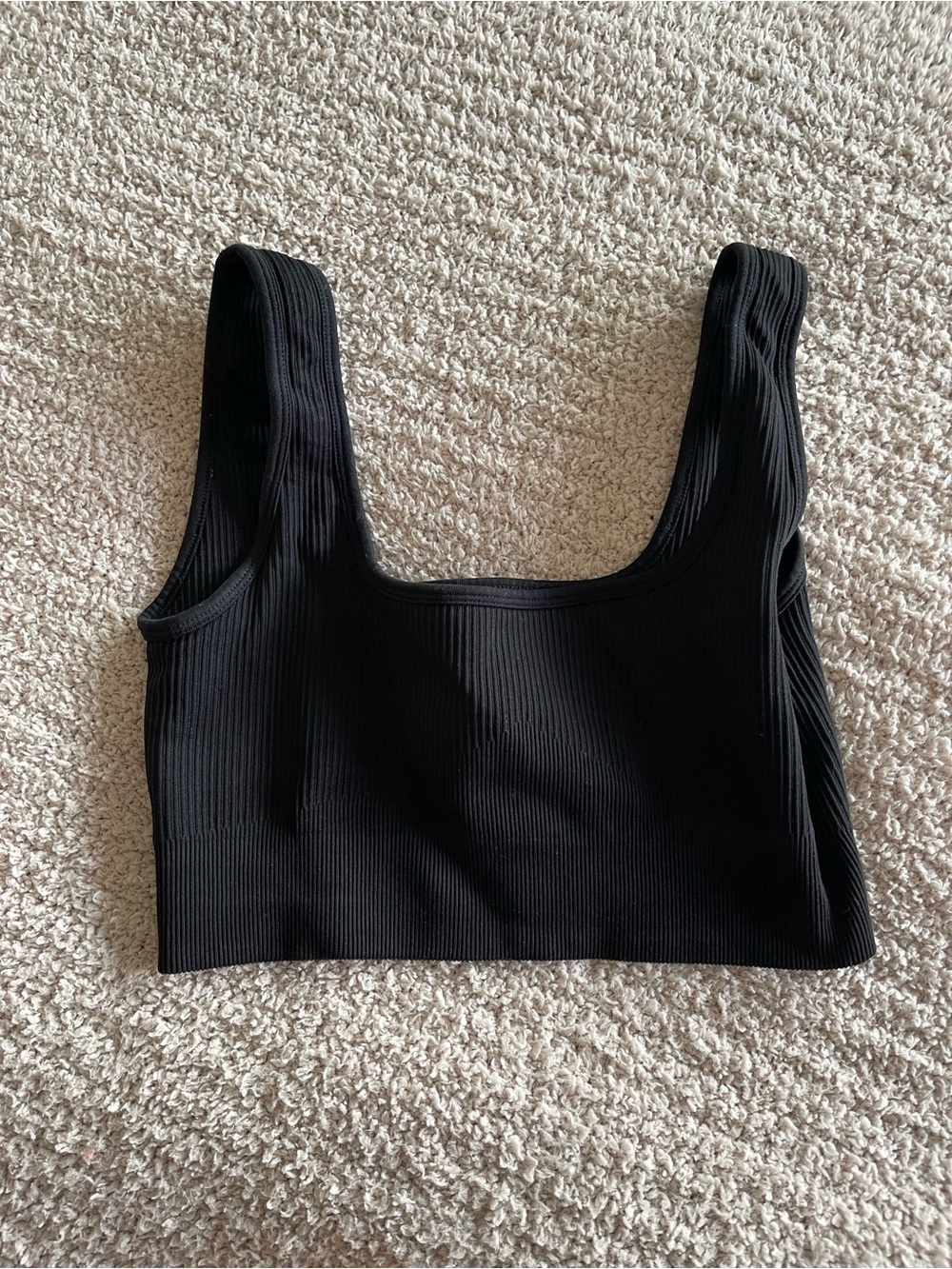 Black Ribbed Square-Neck Crop Tank Top - Women S